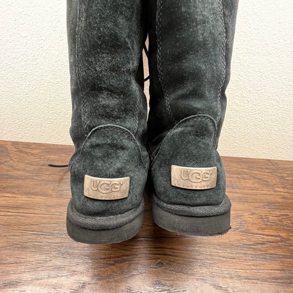 UGG Tularosa Black Suede Lace Up Sheepskin Tall Boots Women's Size 8 5190 - Picture 5 of 10
